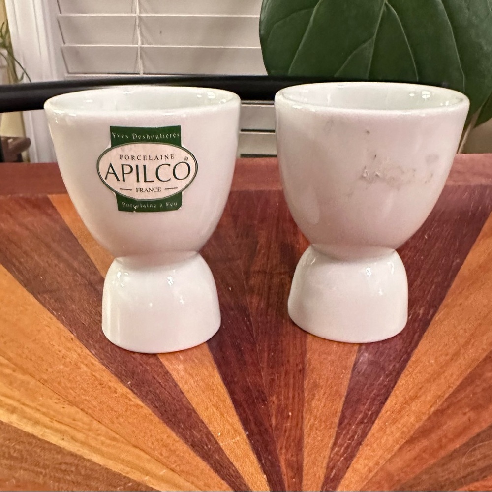 NOS Apilco set of egg cups (2) Double White France